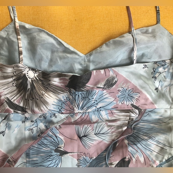 Gorgeous satin party floral tank top with ruffles and sparkle beads. - Picture 3 of 5